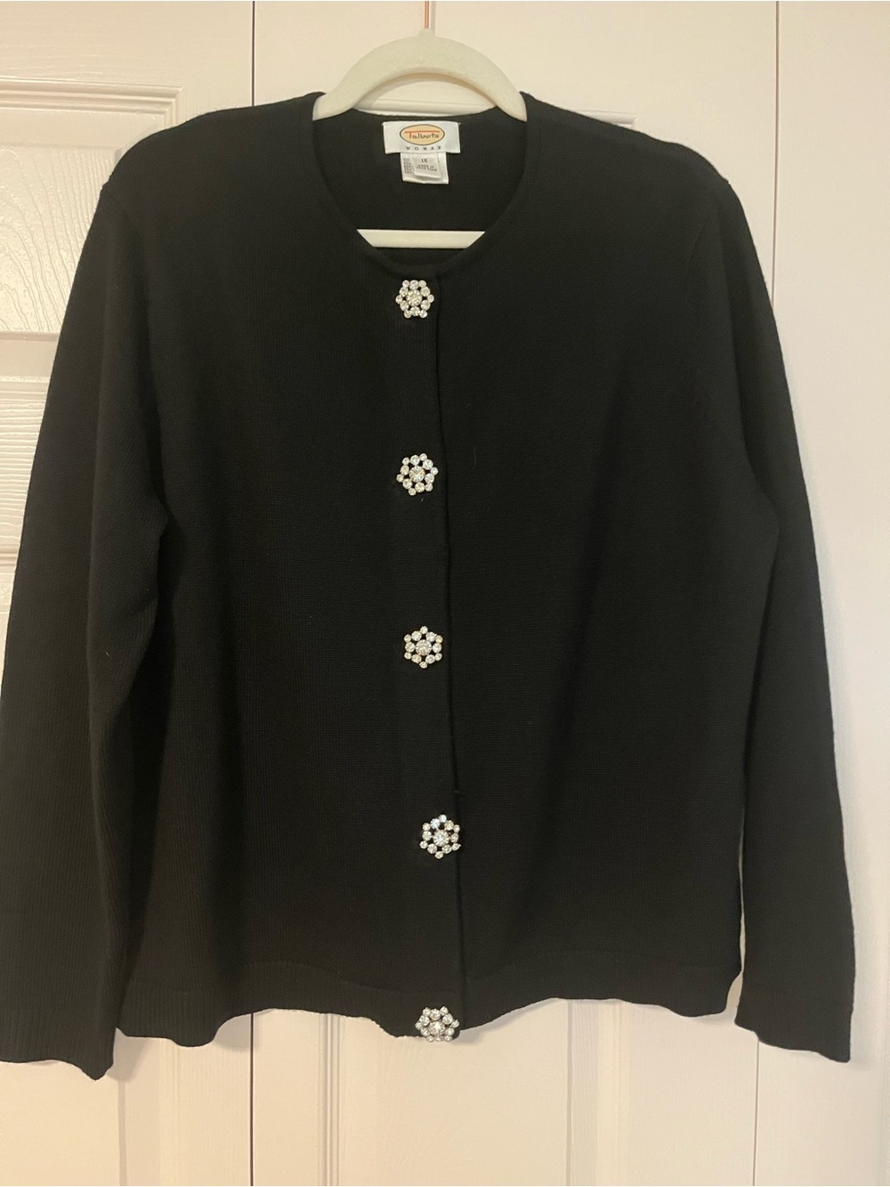 Talbots Black Merino Wool Cardigan with Pearl Cluster Buttons size 1X
